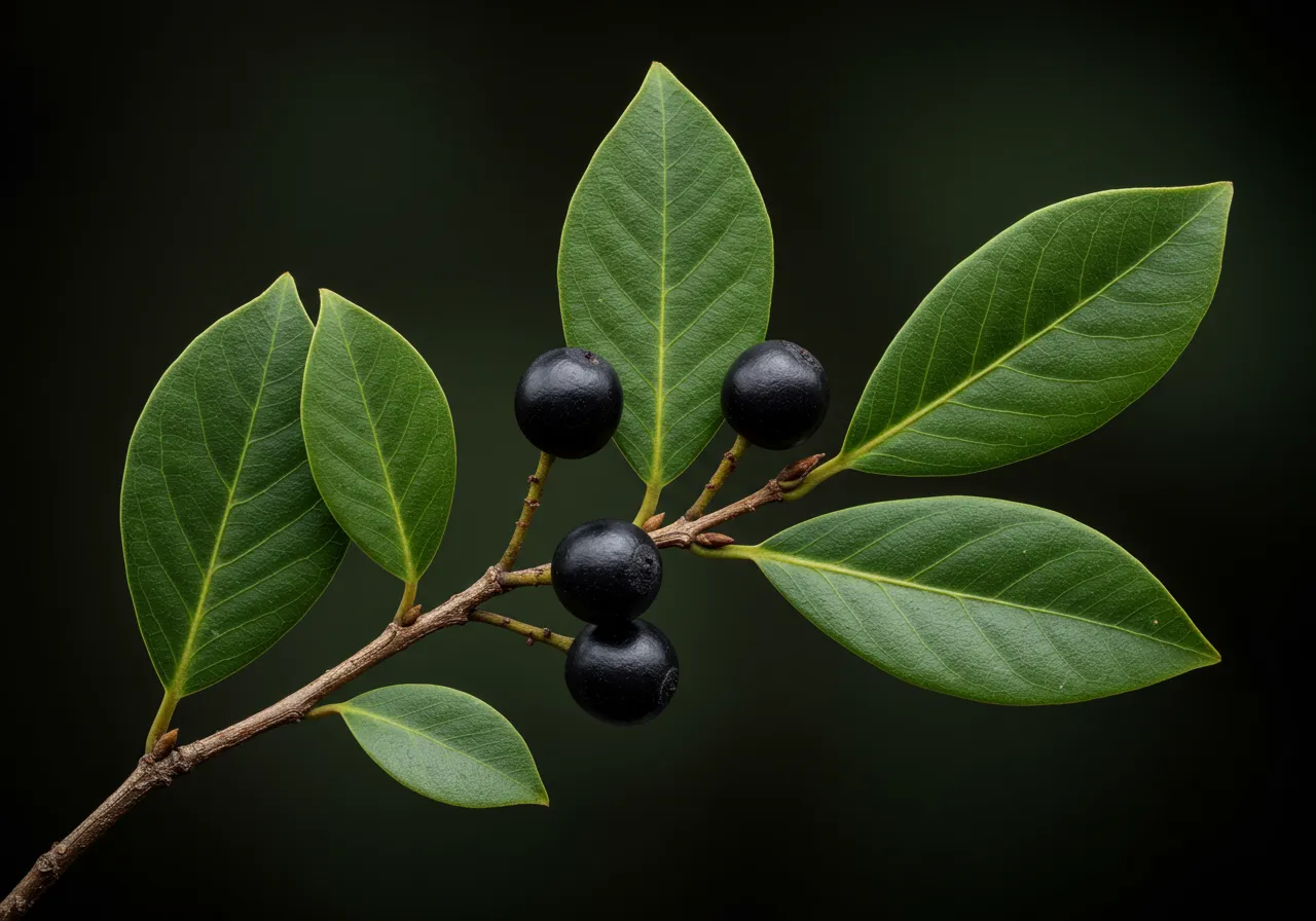 กิ่งและใบต้นล่ำซำ ไม้ในสกุล Diospyros วงศ์มะเกลือ